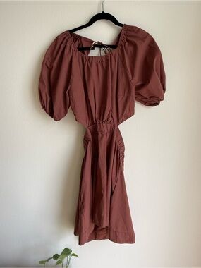 Princess Polly Rust Brown Puff-Sleeve Midi Dress